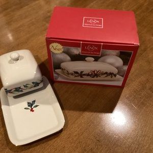 Lenox Winter Greetings Rectangular Covered Butter Dish NIB